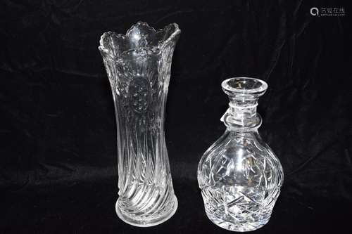 Carved Crystal Vase and Decanter