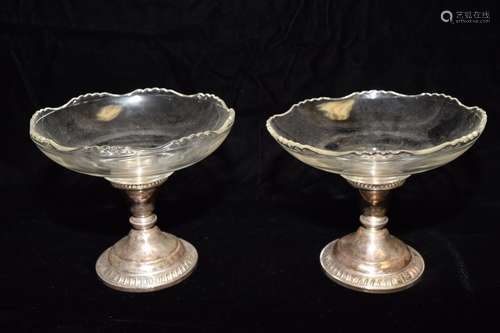 Pr. of Glass and Sterling Silver Candle Holders