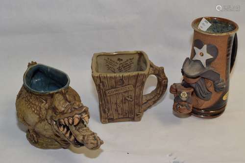 Three Vintage Sculpted Art Cups