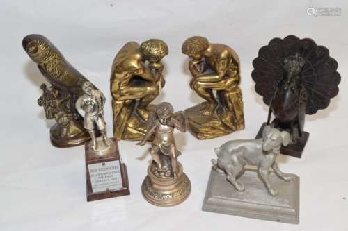 Group of Bronze/Brass Bookend and Figures