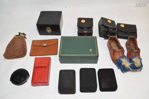 Group of Antique/Vintage Boxes and Pr. of Leather
