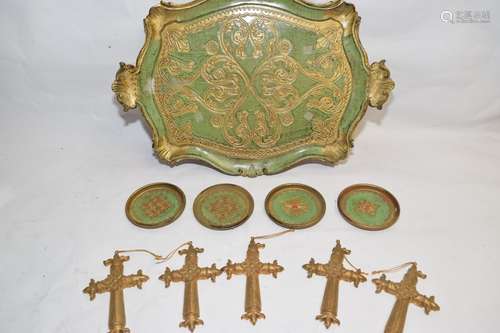 Group of Antique Italian Plates/Tray and Decors