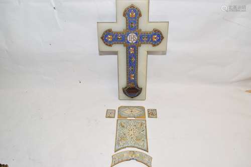 French Cloisonne Cross and Champleve Plaques