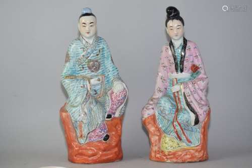 Two Late Qing Chinese Famille Rose Porcelain Figures