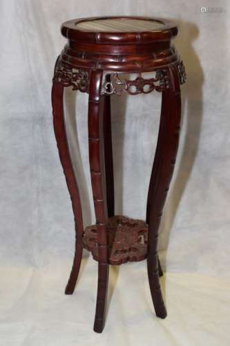 Chinese Marble Inlay Wood Carved Stand