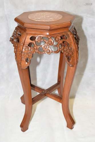 Chinese Marble Inlay Hardwood Carved Stand