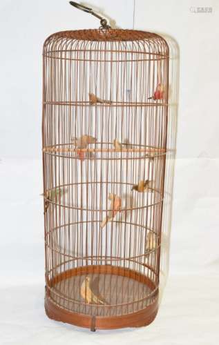 Large Chinese Bamboo Carved Bird Cage