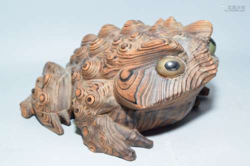 19th C. Japanese Maple Carved Toad