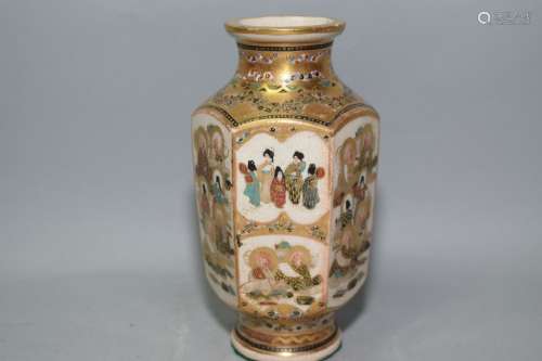 19-20th C. Japanese Satsuma Hexagonal Vase