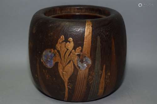19th C. Japanese Maki-e Wood Flower Pot