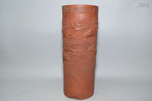 19th C. Japanese Carved Pottery Dragon Vase