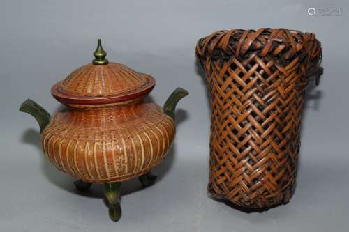 Two Japanese Bamboo Woven Rattan Ware