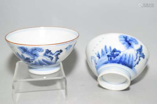 Pr. of 19-20th C. Chinese Blue and White Cups