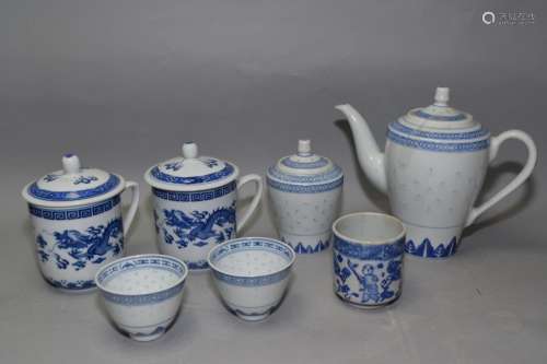 Group of Chinese Blue and White Tea Service