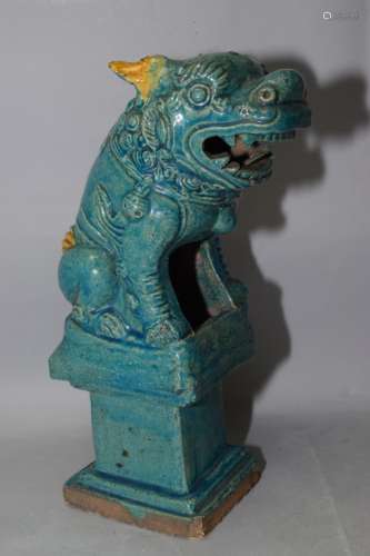Qing Chinese FaHua Glaze Lion on Pedestal