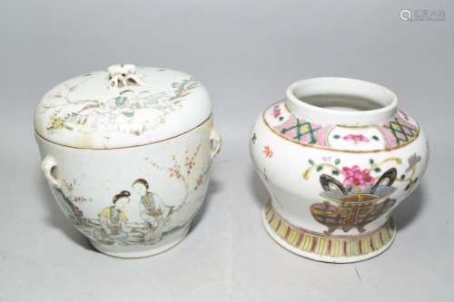 19th C. Chinese Famille Rose Bowl and Jar