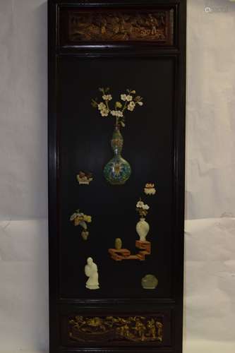 Chinese Hardstone, Cloisonne Inlay Hanging Screen