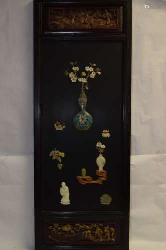 Chinese Hardstone, Cloisonne Inlay Hanging Screen