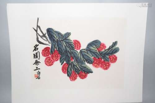 Chinese Watercolor Print of Qi BaiShi