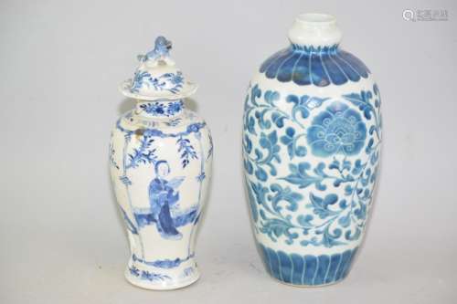 Two 19-20th C. Chinese B&W Porcelain Vases