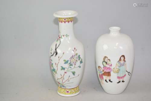 Two 19-20th C. Chinese Famille Rose Porcelain Vase