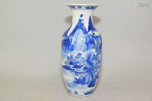 Qing Chinese Blue and White Landscape Vase