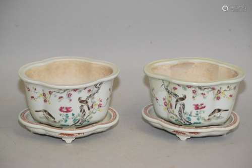 Pr. of 19th C. Chinese Famille Rose Porcelain Flower Pots