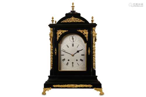 A 19TH CENTURY EBONISED AND GILT BRASS MOUNTED MUSICAL QUARTER CHIMING BRACKET / TABLE CLOCK the