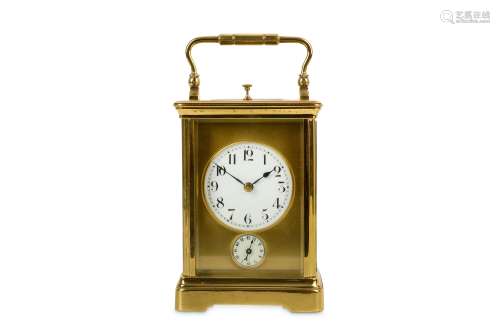 A LATE 19TH CENTURY FRENCH LACQUERED BRASS CARRIAGE CLOCK WITH ALARM AND PUSH REPEAT the typical