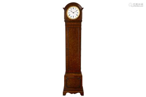 A LATE 19TH CENTURY FRENCH MINIATURE PARQUETRY INLAID LONGCASE CLOCK OF LONG DURATION WITH