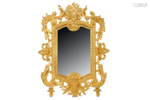 AN EARLY 20TH CENTURY GILT BRONZE LOUIS XVI STYLE TABLE MIRROR cast with scrolling foliage and