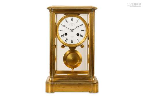 A THIRD QUARTER 19TH CENTURY FRENCH GILT BRONZE FOUR GLASS MANTEL CLOCK GIVEN BY NAPOLEON III, BY