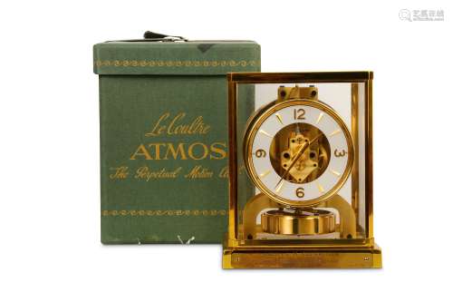 A 1950'S JAEGER LECOULTRE BRASS ATMOS CLOCK WITH ORIGINAL BOX AND PAPERS 'THE PERPETUAL MOTION