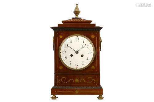 A 19TH CENTURY MAHOGANY AND BRASS MOUNTED BRACKET / TABLE CLOCK in the Regency style, surmounted by
