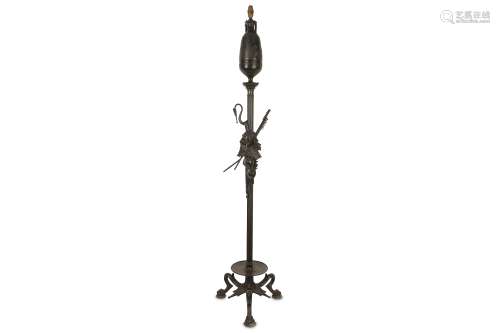 A LATE 19TH CENTURY FRENCH NEO-GREC STYLE BRONZE FLOOR STANDING LAMP BASE IN THE MANNER OF