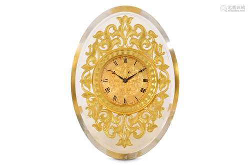 A MID 19TH CENTURY ENGLISH GLASS AND GILT BRASS STRUT CLOCK WITH CENTRE SECONDS, IN THE MANNER OF