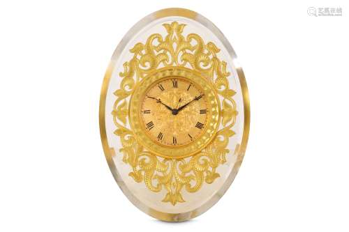 A MID 19TH CENTURY ENGLISH GLASS AND GILT BRASS STRUT CLOCK WITH CENTRE SECONDS, IN THE MANNER OF