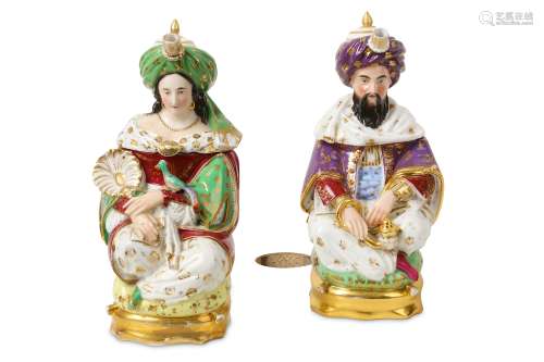A PAIR OF 19TH CENTURY FRENCH 'PORCELAIN DE PARIS' OTTOMAN FIGURAL INCENSE BURNERS MADE FOR THE