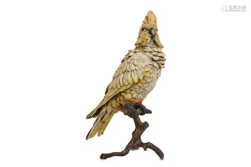 A 20TH CENTURY COLD PAINTED BRONZE MODEL OF A COCKATOO IN THE MANNER OF FRANZ BERGMAN seated on