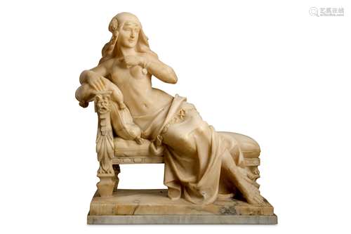 A LATE 19TH CENTURY ITALIAN CARVED ALABASTER ORIENTALIST FIGURE OF AN ARAB MAIDEN the semi-nude