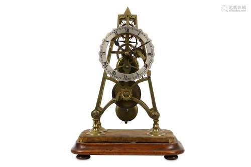 A MID 19TH CENTURY ENGLISH BRASS SKELETON CLOCK the brass frame raised on four domed feet over a