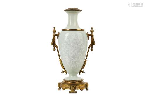 A LATE 19TH CENTURY PATE-SUR-PATE PORCELAIN AND GILT BRONZE MOUNTED LAMP BASE of baluster form,