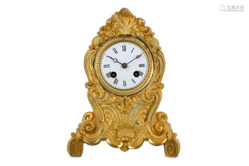 A MID 19TH CENTURY FRENCH GILT BRONZE MANTEL CLOCK IN THE ROCOCO STYLE the arched case decorated