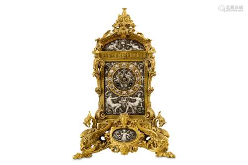 A LATE 19TH CENTURY FRENCH GILT BRONZE AND PORCELAIN MANTEL CLOCK IN THE RENAISSANCE REVIVAL STYLE