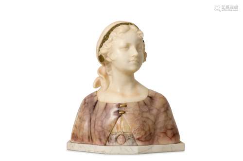 A LATE 19TH / EARLY 20TH CENTURY ITALIAN COLOURED ALABASTER BUST OF A MAIDEN in the Orientalist