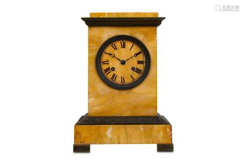 A LOUIS PHILIPPE PERIOD SIENNA MARBLE AND BRONZE MOUNTED MANTEL CLOCK CIRCA 1840 of architectural