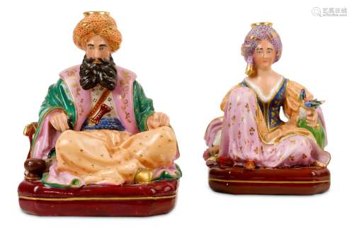 A PAIR OF 19TH CENTURY FRENCH JACOB PETIT PORCELAIN FIGURAL INCENSE HOLDERS OF A SULTAN AND SULTANA,