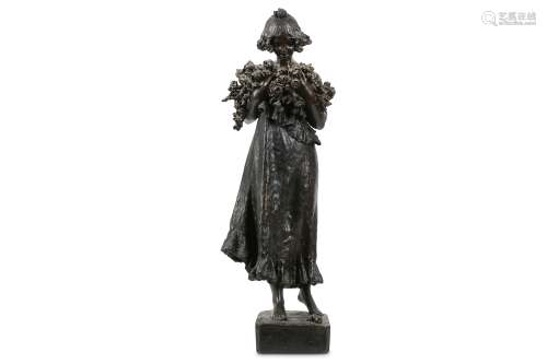 FRANCESCO SAVERIO SORTINI (ITALIAN, C.1869-1923): A BRONZE FIGURE OF A YOUNG GIRL WITH FLOWERS the