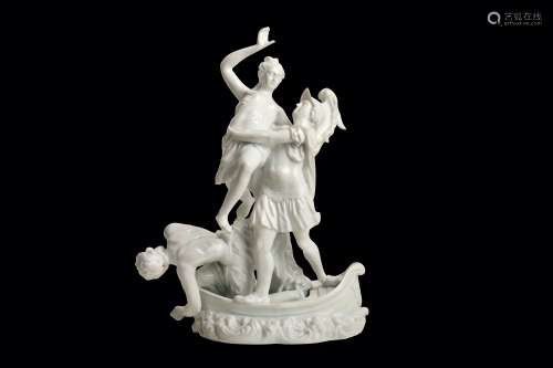 A 19TH CENTURY ITALIAN GLAZED PORCELAIN FIGURAL GROUP DEPICTING THE ABDUCTION OF HELEN, IN THE