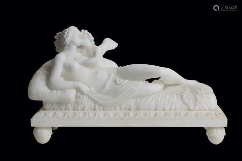 A LATE 19TH CENTURY ITALIAN ALABASTER FIGURAL GROUP OF VENUS AND CUPID IN THE MANNER OF CANOVA in